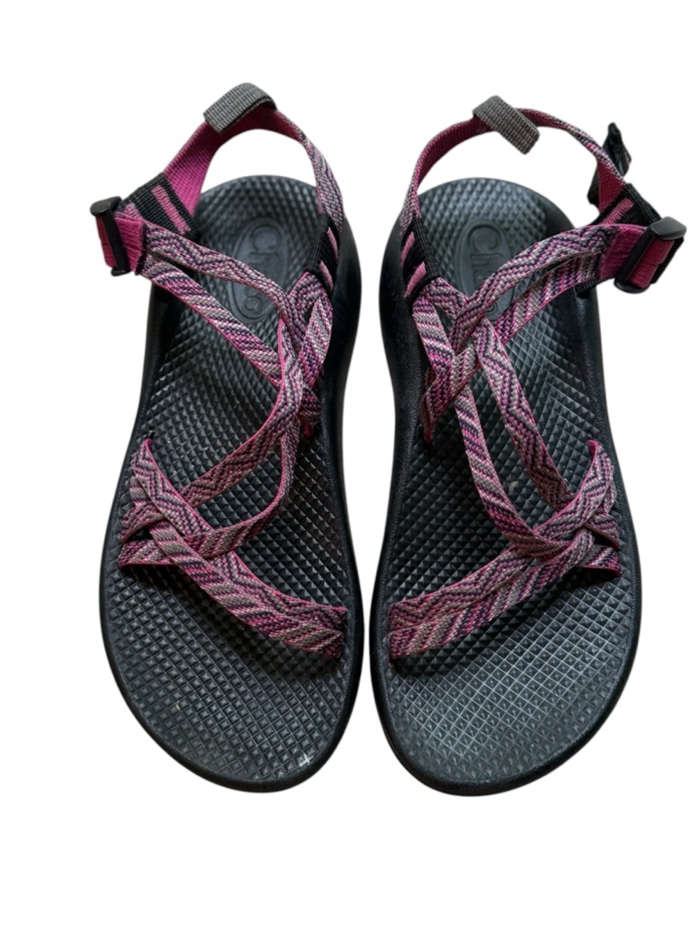 Chacos Women's Pink Strappy Outdoor Sandals with Black Footbed size 5